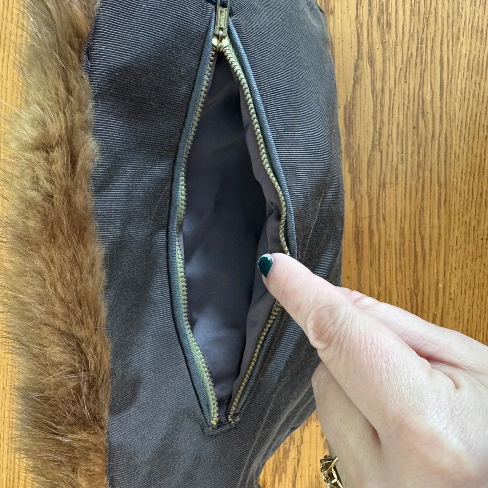 Vintage Genuine Brown Mink Fur Trimmed Clutch Hand Warmer‎ MCM 1950s